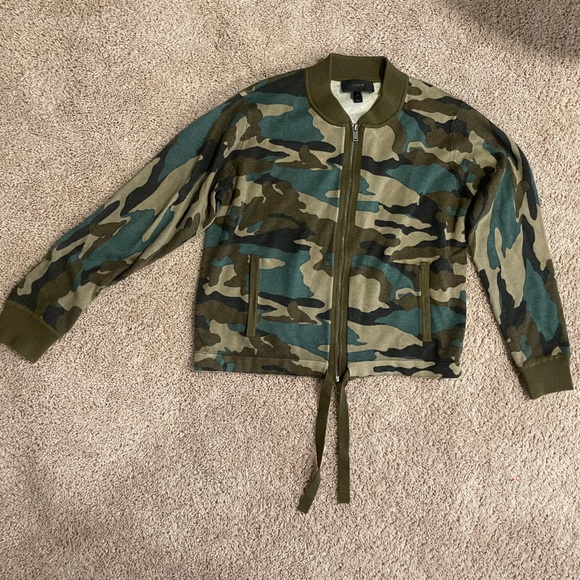 J. Crew Camo Zip Up Sweater Bomber Style Cardigan size M - Picture 2 of 13